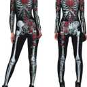 Honeystore Women's Skeleton Halloween Costume Catsuit Bodysuit Cosplay Jumpsuits (Black, S)