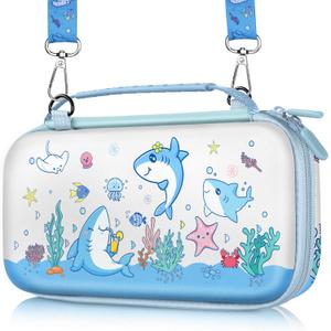 2 x Gurgitat Carrying Case for Nintendo Switch OLED 2021/Switch 1(2017) - Cute Cartoon for Switch Travel Cases with Handle and Strap Portable Storage Carry Hard Shell for Teen Girls Boys, Blue Shark
