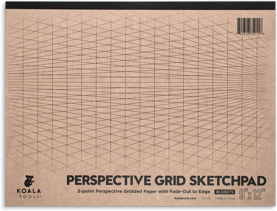 Koala Tools | Drawing Perspective (1 and 2-Point) Large Sketch Pad (2 Point - 9 x 12)