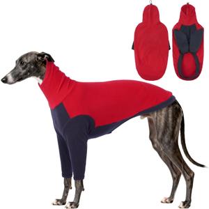 DENTRUN Greyhound Dog Sweatshirt, Fleece Turtleneck Jumper for Greyhounds & Whippets - Warm Knitted Sweater for Lurchers, Italian Greyhounds, Salukis (M, Red)