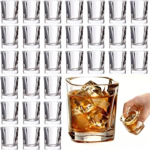 ELFULLY 30 Pack Heavy Base Shot Glasses Set, 2.2 oz Clear Whiskey Glasses, Square Shot Glass Bulk, Small Thick Glass Cups for Espresso, Ideal Supplies for Bar Party