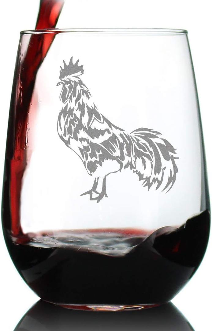 Bevvee Rooster Stemless Wine Glass - Farm Animal Themed Decor and Chicken Gifts - Large 17 Oz (Set of 1)