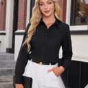 Womens Button Down Dress Shirts Long Sleeve Button Up Collared Blouses Fitted Wrinkle Free Work Office Top Black XX-Large (Black, XXL)