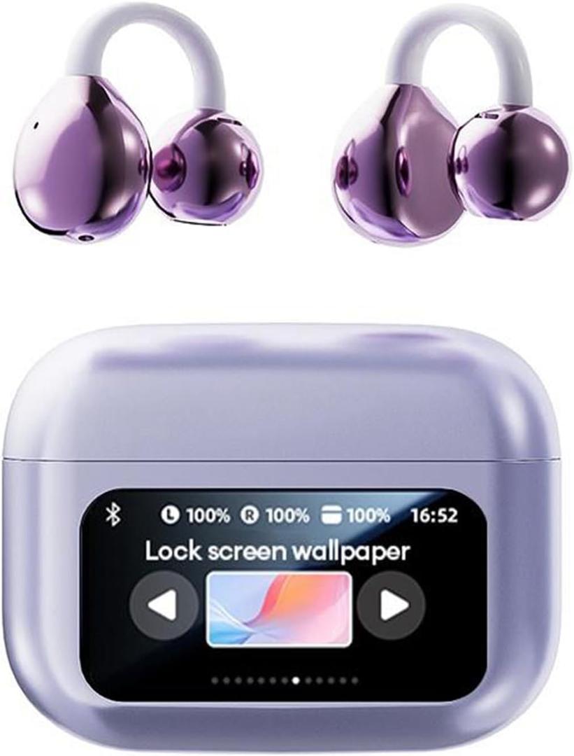 M100 Clip On Ear Headphones with Audio-Visual Future Touch Screen, Audio Wireless Headphones for Music & Phone Calls,Sport Waterproof 8. Sweatproof (Purple)
