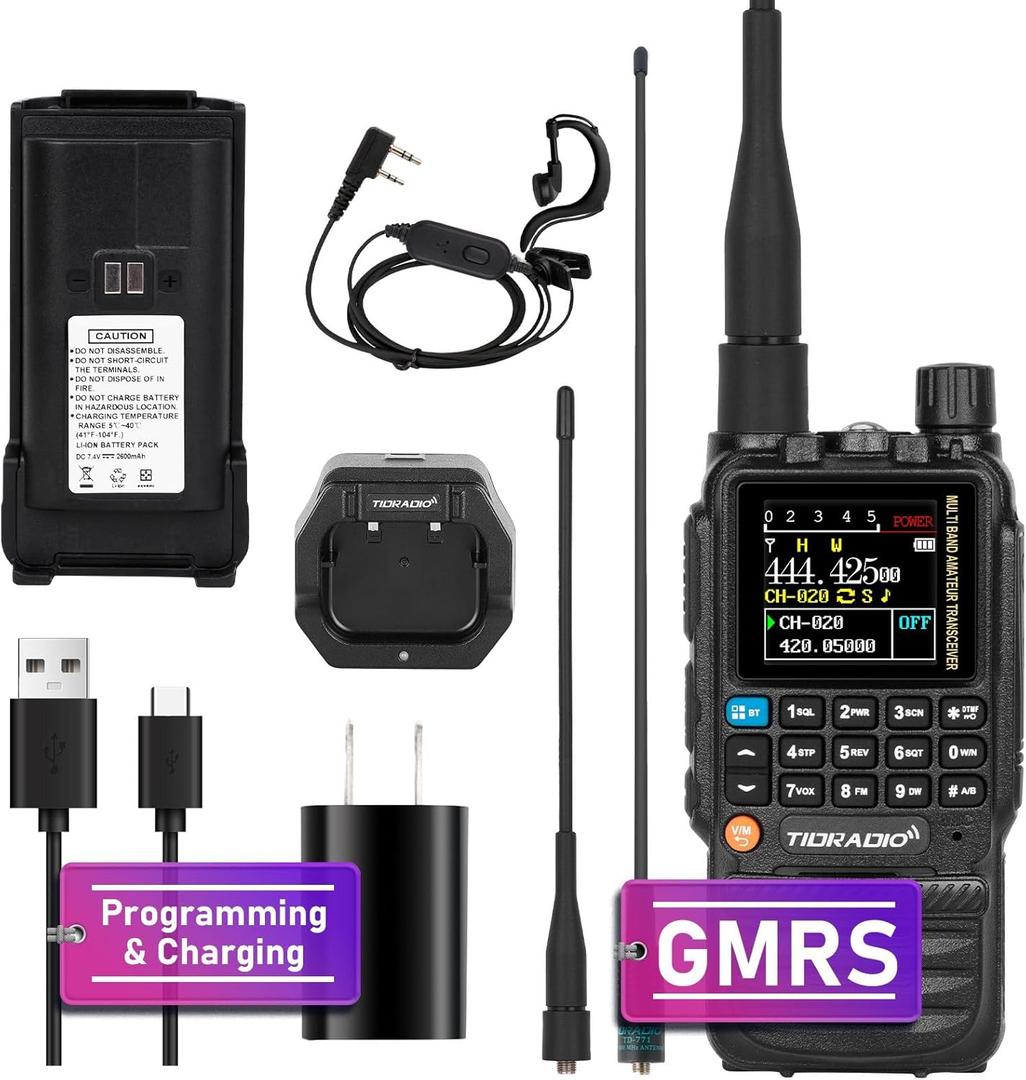 TIDRADIO TD-H3 GMRS Radio Handheld Long Range,Multi-Band Receiving Two-Way Radio,USB-C Programming & Charging,2500mAh Battery,AM/FM Reception,NOAA VOX SCAN,Walkie Talkie with Earpiece & 771 Antenna