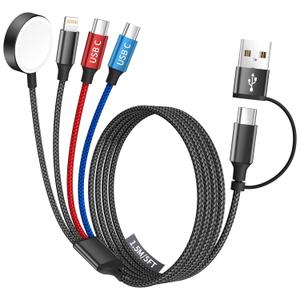 Dual Type-C Port 4 in 2 USB C Cable for Apple iWatch Charger/iPhone 17, Travel Charger Multi Charging Cable Cord for iWatch Ultra/SE/10-1, iPhone16-8, iPad, Android, Car, Cruise Essentials - 1Pc 5FT