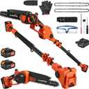 2-in-1 Electric Pole Saws for Tree Trimming, 8 Inch
Brushless Motor Mini Chainsaw Cordless with Extension Pole, 2x4000mAh Li Batteries & Charger, 16FT Max Reach