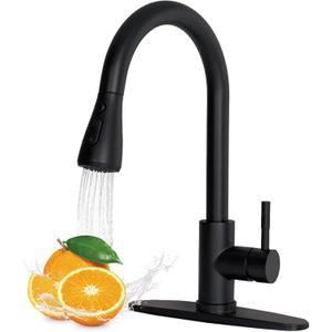 VAPSINT Black Kitchen Faucet with Pull Down Sprayer for 1or 3 Hole, Matte Black High Arc Single Handle Commercial Stainless Steel Kitchen Faucets with Deck for Farmhouse, RV, Laundry & Bar, VAP-BY003