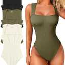 OQQ Women's 3 Piece Bodysuits Sexy Ribbed Strappy Square Neck Sleeveless Tummy Control Tank Tops Bodysuits XL
