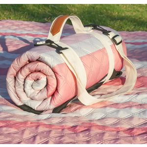 Blanket Waterproof Foldable, Pink Flower Pattern Large Outdoor Picnic Blanket Beach Blankets Camping Blanket Travel Mat, Shoulder Strap Tote, Rectangle