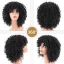 Curly Wigs for Black Women Short Curly Wig with Bangs Soft Big Bouncy Fluffy Small Curls Heat Resistant Synthetic Wig for Daily Party Use (Natural Black, 14Inch)