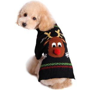 NACOCO Pet Holiday Festive Deer Reindeer Cat Sweater Dog Sweater Winter Clothing Teddy Poodle Autumn Winter Clothes Pet Clothes Dog Clothes (Red Nose, Large) (Large (Pack of 1))