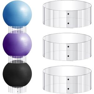 Wenqik 3 Pcs Exercise Ball Stand Holder 14.5 Inch Plastic Yoga Ball Base Stability Fitness Display Stand Medicine Therapy Carrier Storage Stackers (Clear)