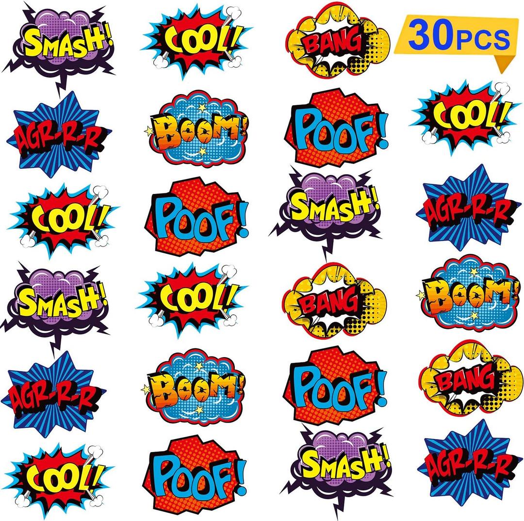 Blulu 30 Pieces Hero Themed Party Decorations, Fun Hero Sign Cutouts Signs Paper Cardboard Cutouts