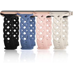 Slim Silicone Bands Compatible with Apple Watch Band 40mm 38mm 41mm 44mm 45mm 46mm 49mm 42mm Women Floral Breathable Braided Lace Thin Sport Strap Replacement Wristbands iWatch SE Series 11 10 9 8 7 6 5 4 3 ultra 2