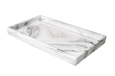 Marble Tray for Bathroom Counter Decor Ceramic Perfume Organizer Vanity Tray for Dresser Jewelry Dish Key Plate Rectangle Marble Sink Trays Countertop Organizer White, Large