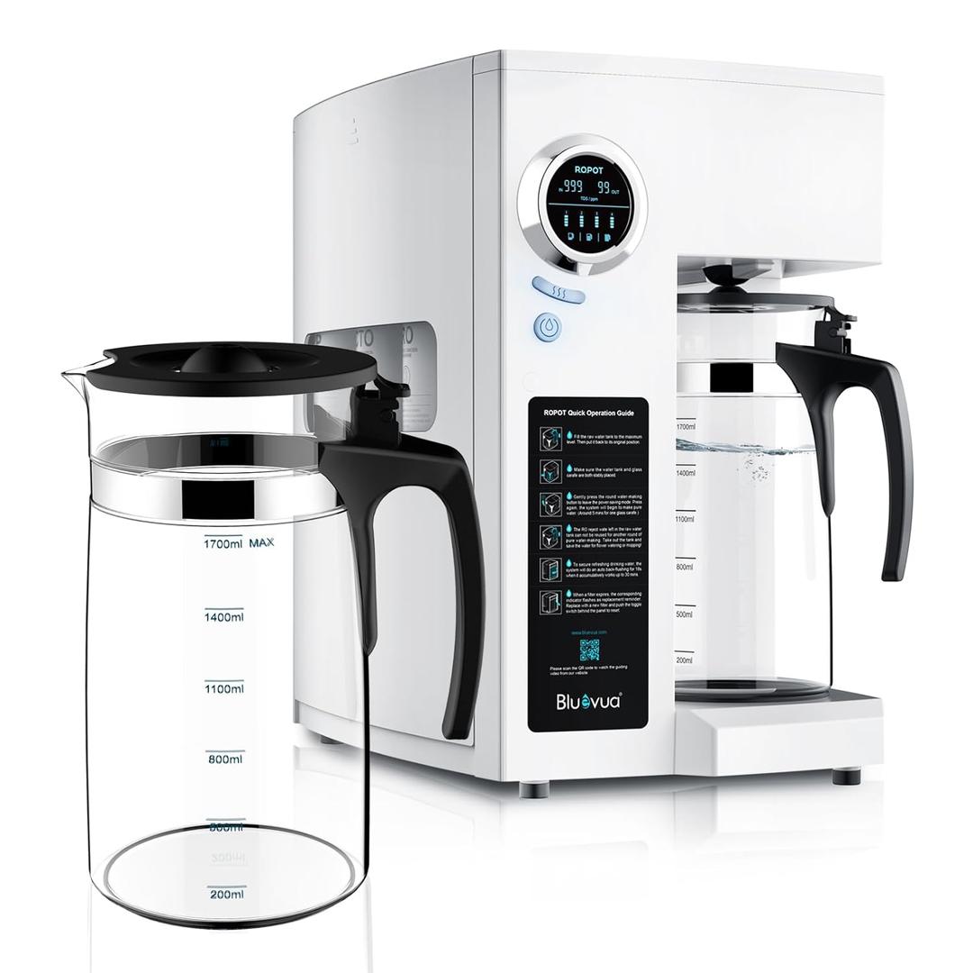Bluevua RO100ROPOT Reverse Osmosis System Countertop Water Filter, with One Extra ROPOT Replacement Carafe, Bundle