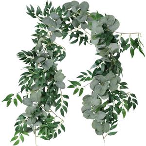 Windiy 5.5' L Mixed Faux Silver Dollar Eucalyptus Artificial Willow Vines Twigs Leaves Garland Wedding Arch Swag Backdrop Greenery Garland Table Runner Indoor Outdoor