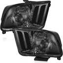 WEELMOTO Headlights Compatible with 2005-2009 Ford Mustang (Does NOT fit factory Xenon), Headlamp Replacement For 2005 2006 2007 2008 2009 Mustang Headlight Assembly Chrome Housing Smoke Lens