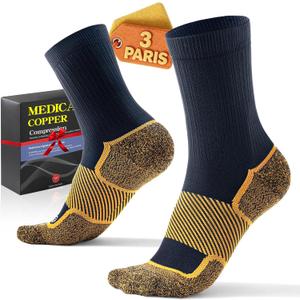 Firm Copper Compression Crew Socks 20-30 mmHg for Women & Men (3 Pairs) - Medical Support for Circulation, Swelling, Odor Control & Foot Fatigue Large