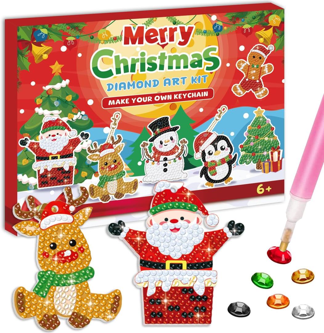 Labeol Arts and Crafts for Kids Ages 8-12 - Creat Your Own GEM Keychains-5D Diamond Art by Numbers GEM Art Kits for Kids Girls Toddler Crafts Age 6-7 6-8 10-12 (Merry Christmas)