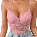 Milumia Women's Sexy Sheer Mesh Lace Bodysuit Spaghetti Strap Bustier Corset Tops Rave Party Club All Pink X-Large