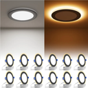 VOLISUN 12 Pack 6 Inch Black Recessed Light with Night Light, Canless LED Recessed Lighting 6 inch, 2700K-5000K Selectable, 12W=130W,1080LM Soffit Lighting Outdoor Recessed Light, ETL Certificated