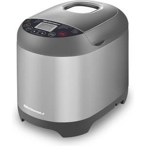 Elite Gourmet EBM8103SS Programmable Bread Maker Machine, 3 Loaf Sizes, 19 Menu Functions Gluten Free White Wheat Rye French and more, 2 Lb, Stainless Steel, 
13.98"D x 11.89"W x 9.45"H