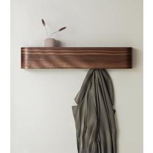 Kazai. Wall-Mounted Coat Rack 'Toke' - Modern Design Coat Rack with Hidden Wall Hooks - Solid Wood Veneer Panel Coat Hanger - Walnut