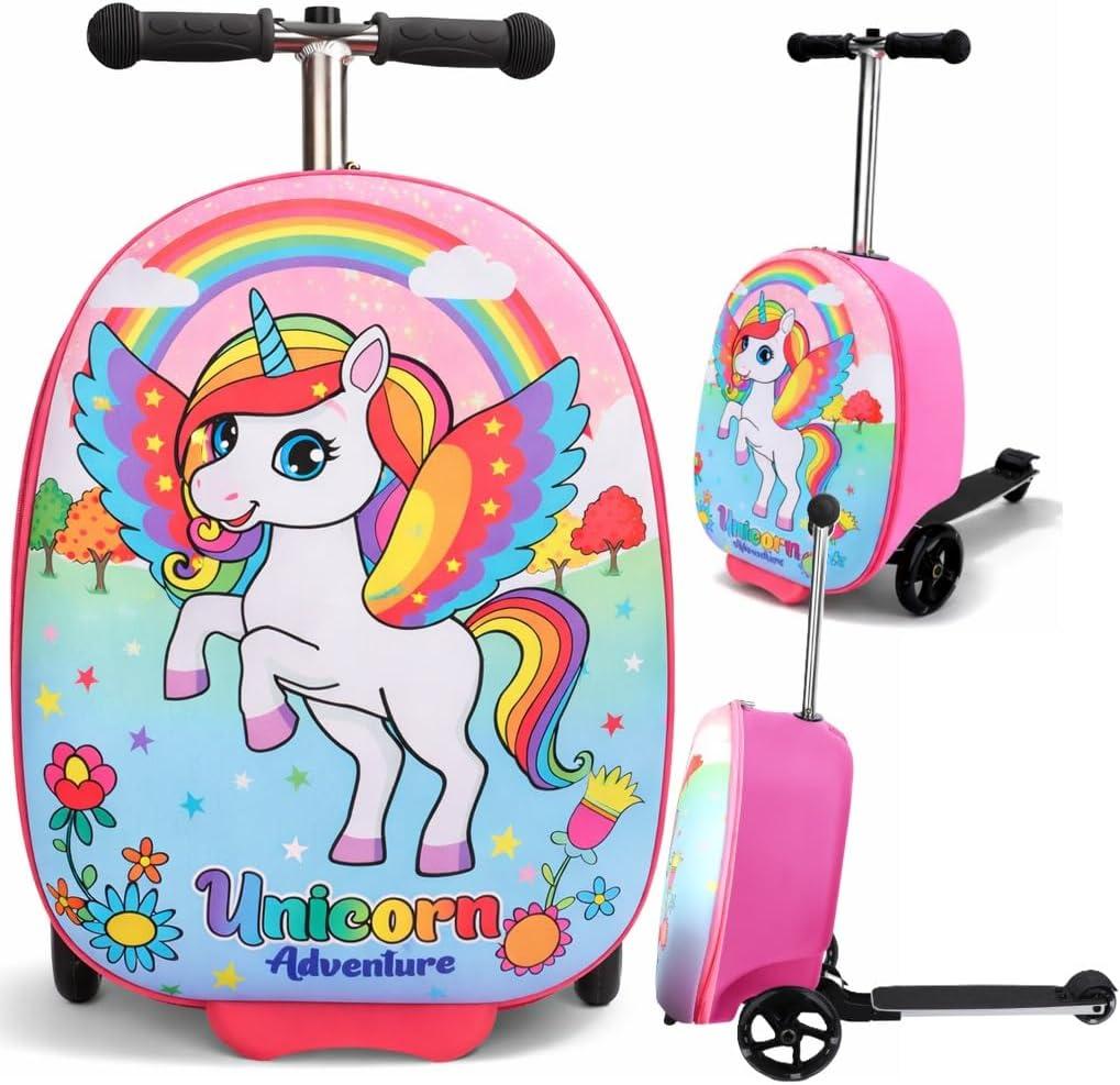 emissary Scooter Luggage for Kids Ride-On Suitcase, Scooter Ride Luggage, Lightweight Carry-On Suitcase Kid Travel Bag (Pink)