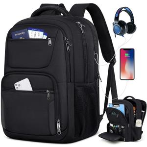 Travel Laptop Backpack, 17 Inch Extra Large Laptop Backpack with USB Charging Hole 45L Anti Theft Travel Backpack Water Resistant College Business Computer Bag Fit 17.3 Inch Laptop for Men Women Black