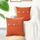 CaliTime Throw Pillow Cases Pack of 2 Soft Corduroy Striped Cushion Covers with Triple Large Natural Coconut Shell Buttons for Couch Sofa Home Farmhouse Decoration 18 X 18 Inches Burnt Orange