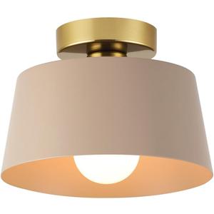 Ceiling Light Fixture, Hallway Ceiling Light with Gold Plate and Matte Black Shade, Modern Simple Style Porch Light Fixtures Semi Flush Mount (Brown)