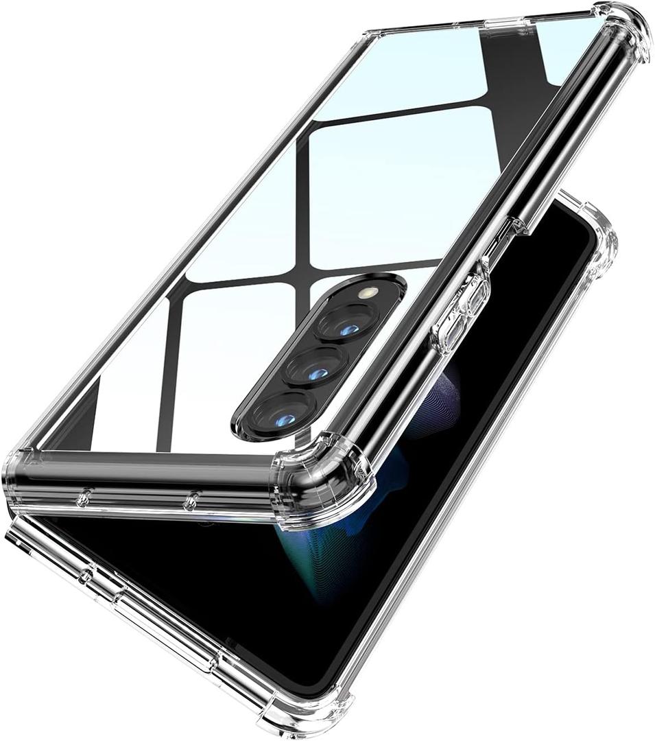 MAKAVO for Samsung Galaxy Z Fold 3 5G Case [Enhanced Corner Protection] Non-Yellowing Crystal Soft TPU Bumper Shockproof Hard Clear Back Cover 2021