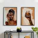 African American Women Canvas Wall Art Abstract Black Girl Wall Decor Afro Girl Wine Whisky Canvas Prints Set of 2 Modern Aesthetic Pictures Decor for Living Room Bedroom Bar, 12x16 Inch Unframed 2Pcs