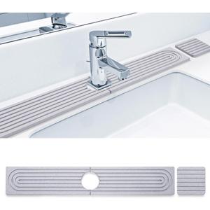 Qtencas Kitchen Sink Splash Guard, Diatomaceous Earth Faucet Mat for Kitchen Sink, Water Absorbing Stone Tray for Sink include 1 Coaster, Stone Drying Mat for Kitchen Counter (Grey, 24*4 inchs)