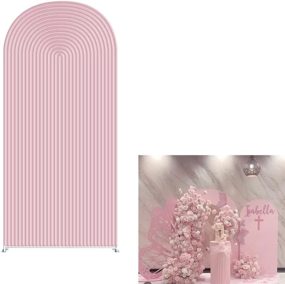 HUAYI Pink Ripples Pattern Arch Backdrop Cover for Birthday Party Wedding Baby Shower Decorations Chiara Backdrops Arched Wall Frame Stands Covers Props GP-456 4ft * 7ft