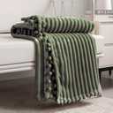 DISSA Fleece Blanket Twin Size 60x80, Olive Green Soft, Plush, Fluffy, Fuzzy, Warm, Cozy Perfect Throw for Couch, Bed, Sofa - with Pompom Fringe - Flannel Blanket Throw Blanket