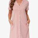 Vlazom Women's Nightgowns Short Sleeve Sleep Shirts Nightshirt V Neck Button Down Pajama Sleepwear M