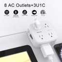 6 Ft Surge Protector Power Strip - YISHU 8 Widely Outlets with 4 USB Ports, 3 Side Outlet Extender with 6 Feet Flat Extension Cord, Ultra Flat Plug, Wall Mount, Desk USB Charging Station, ETL, White