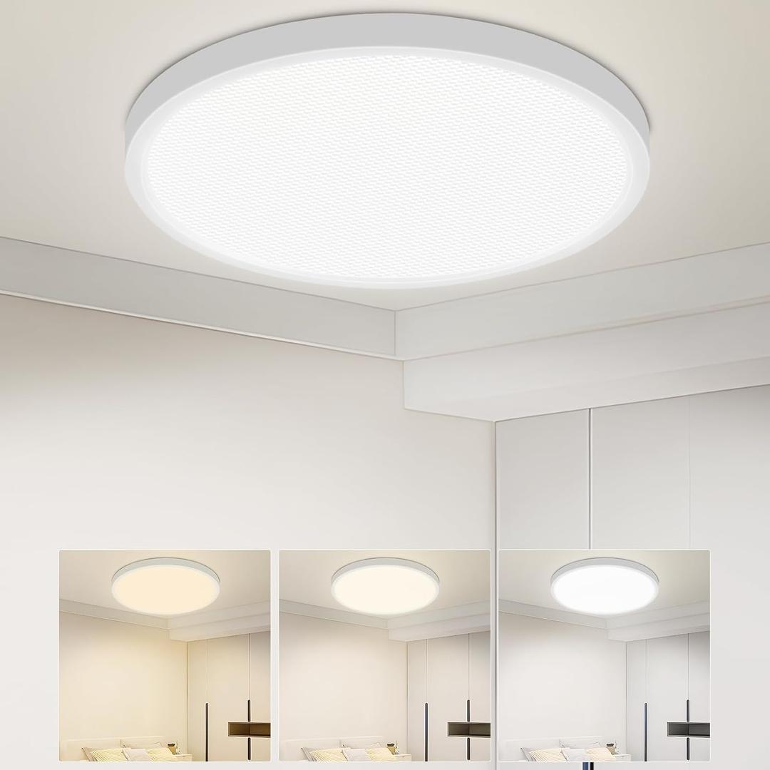 Ceiling Light - 12 Inch, 24W, Flat, Round, White - LED Flush Mount Light Fixtures for Bedroom (1)