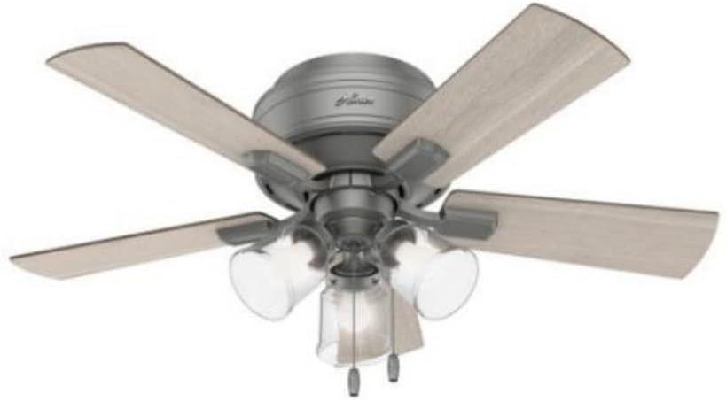Hunter Fan Company Crestfield 42-inch Indoor Matte Silver Casual Ceiling Fan With Bright LED Light Kit, Pull Chains, and Reversible WhisperWind Motor Included