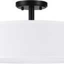 3 Light 15" Semi-Flush Mount Ceiling Light Fixture Off White Fabric Drum Shade Dark Grey Finish for Bedroom, Dining Room, Corridor, Living Room