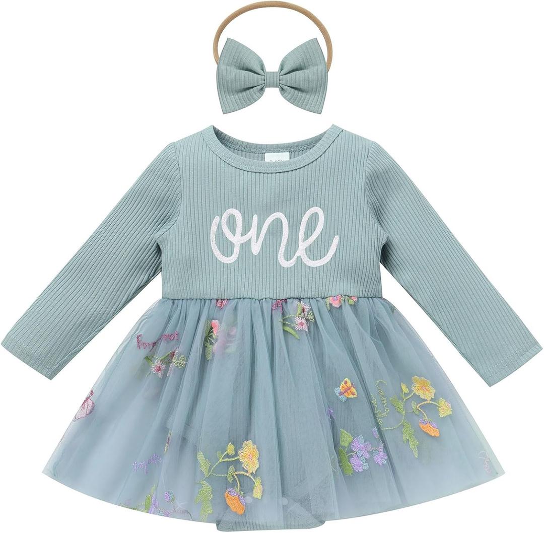 Kids Girls 1st Birthday Outfits Snowflake/Pumpkin Long Sleeve Romper Dress and Headband Cake Smash Outfits