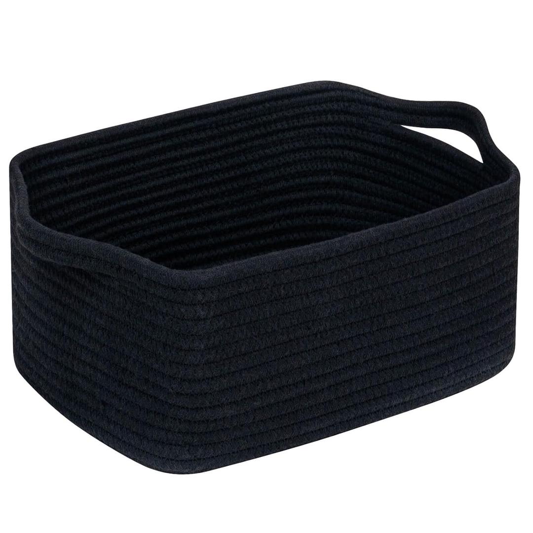 CubesLand Cube Storage Organizer Basket Bin, Rectangular Cotton Rope Basket, 14x10x7.08Inches, Black