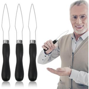 3-Pack Button Hook Assist Device with Easy-Grip Handle for Shirts, Coats, Dresses - Ideal Button Aids for Arthritis & Limited Dexterity Black