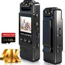4k Mini Body Camera with Audio and Video Recording, 128GB Wearable Camera with 180 Rotating Lens, Chest Camera with Night Vision & 6-Hour Battery Life for Travel, Cycling, Work Security