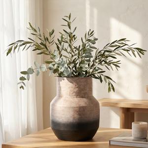 Large Rustic Ceramic vase Farmhouse Vintage Pottery for Shelf Decor Room Decor,Brown Ombre Terracotta Vase,13'' Round Decorative Vases Home Decor Living Room (13inch)