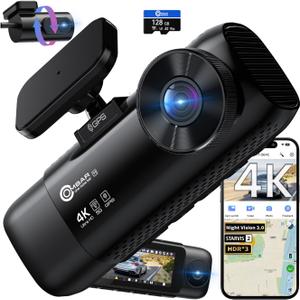 OMBAR T1 4K 3 Channel Dash Cam, STARVIS 2 IMX678 Sensors, Free 128GB Card, 2025 New Full Color HDR Night Vision, 4K+1080P+1080P Triple Car Camera,5G WiFi, 24H Parking Mode, Support 512GB Max (Black)