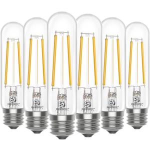 Energetic Dimmable E26 Edison Bulb, AC120V Soft White 2700K Light Bulb, 5W Equal 60W 600LM Tubular T10 LED Light Bulbs for Rustic Pendant, Chandeliers, Wall Sconces, Pack of 6